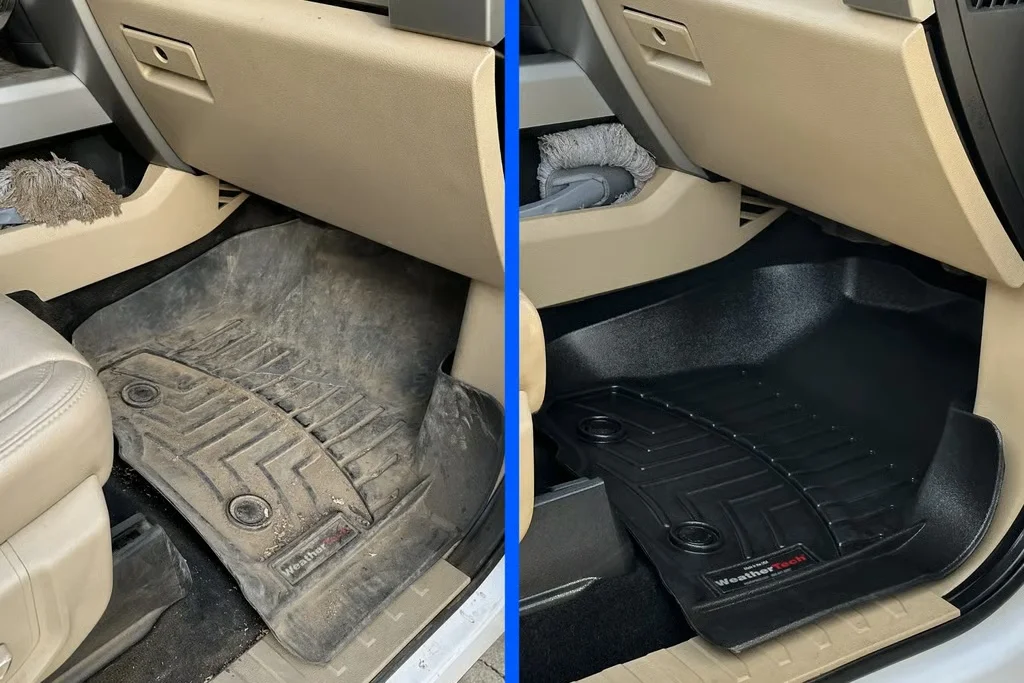 Before and after dirty floor mat cleaning